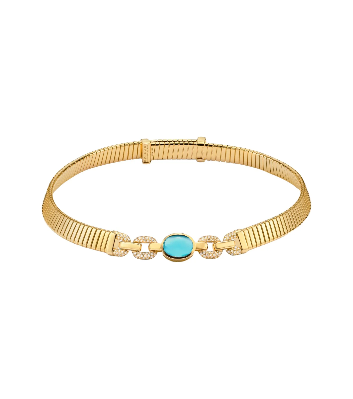 BVLGARI Tubogas 18kt gold necklace with topaz and diamonds