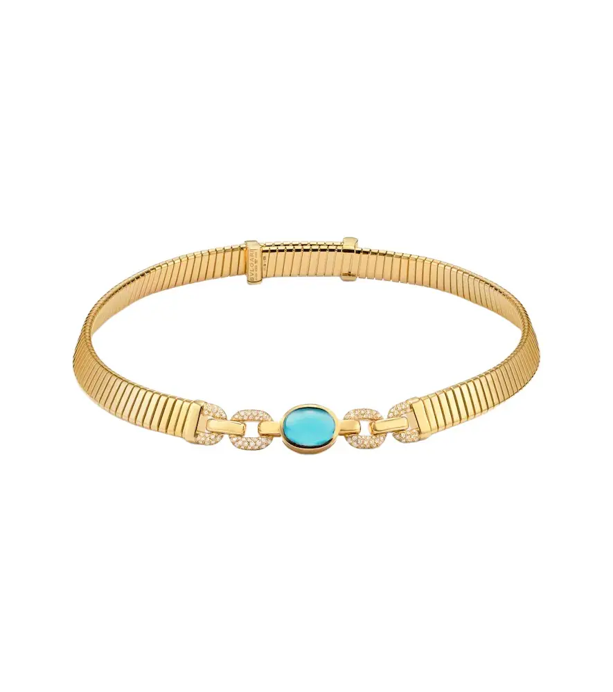BVLGARI Tubogas 18kt gold necklace with topaz and diamonds