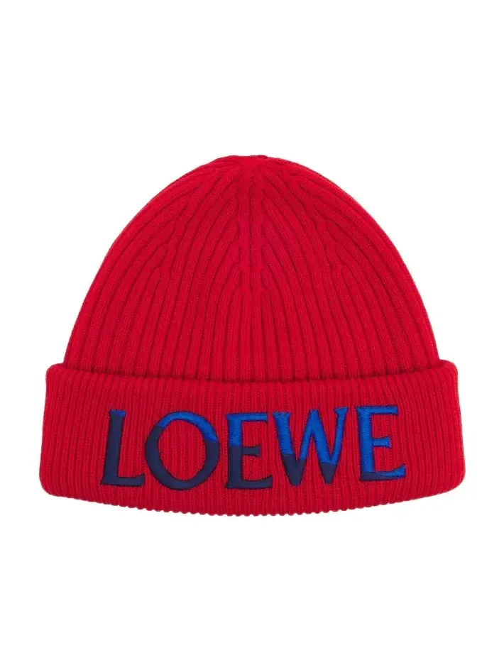 Loewe Embroidered ribbed-knit wool beanie
