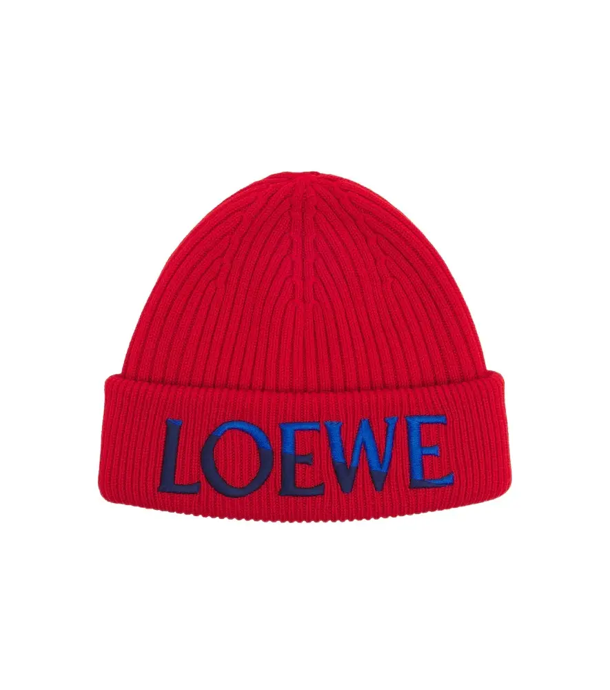 Loewe Embroidered ribbed-knit wool beanie