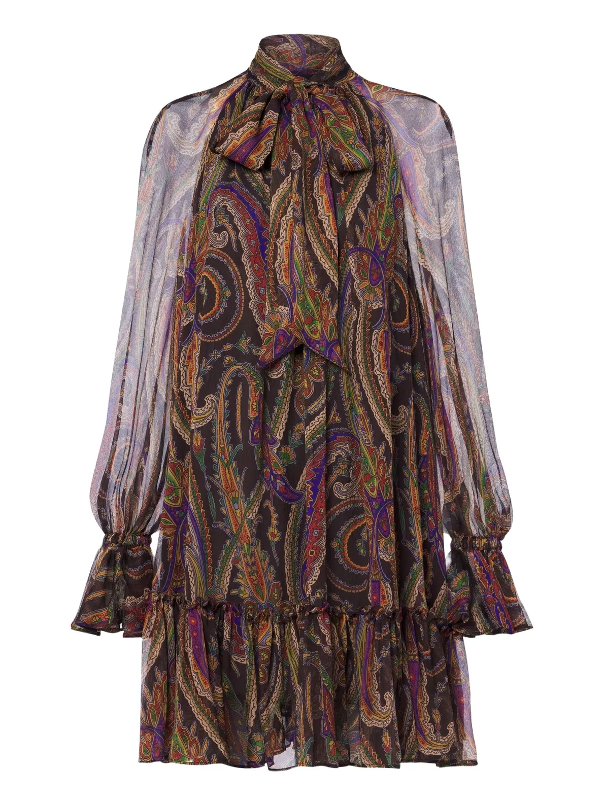 Etro Paisley tie-neck silk chiffon minidress