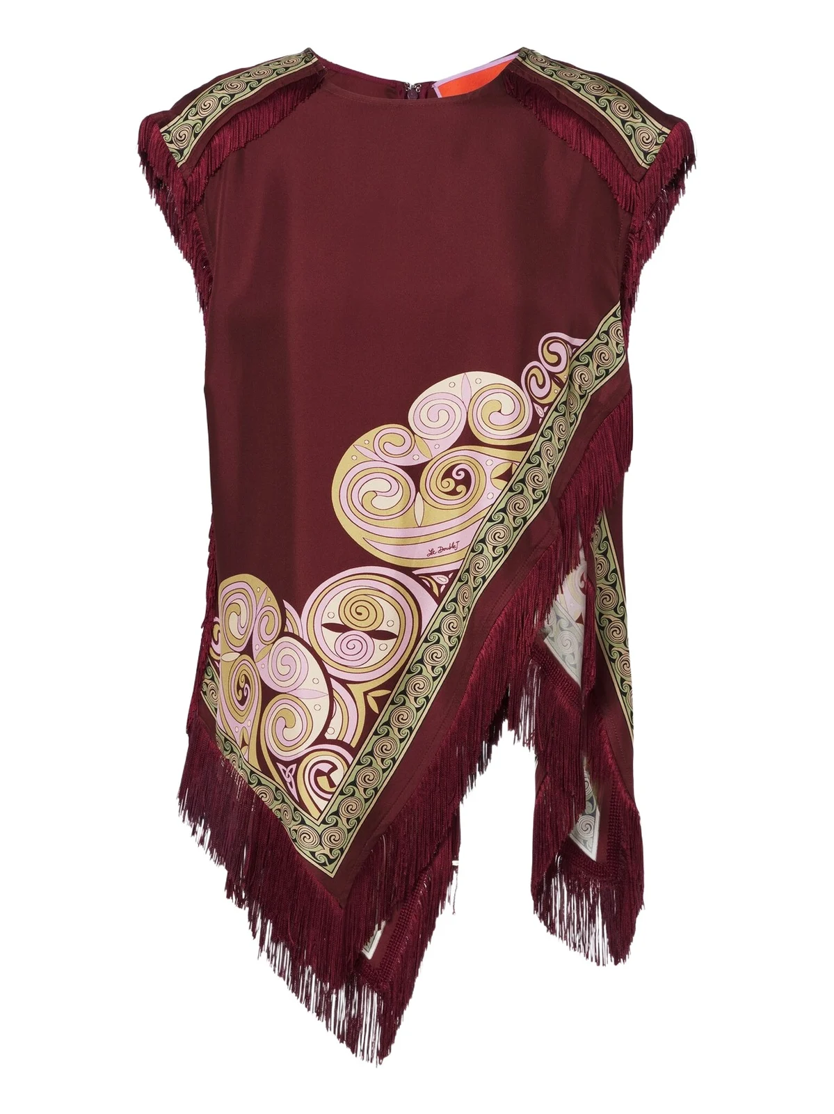 Fringed printed silk twill scarf top Fringed printed silk twill scarf top