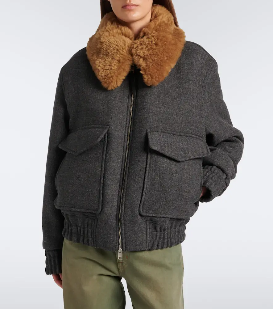 AMI PARIS Shearling-trimmed virgin wool blouson jacket | Thumbnail 3 AMI PARIS Shearling-trimmed virgin wool blouson jacket | Thumbnail 3