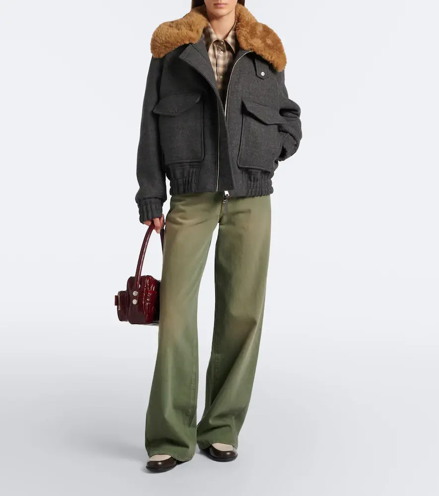 AMI PARIS Shearling-trimmed virgin wool blouson jacket | Thumbnail 5 AMI PARIS Shearling-trimmed virgin wool blouson jacket | Thumbnail 5