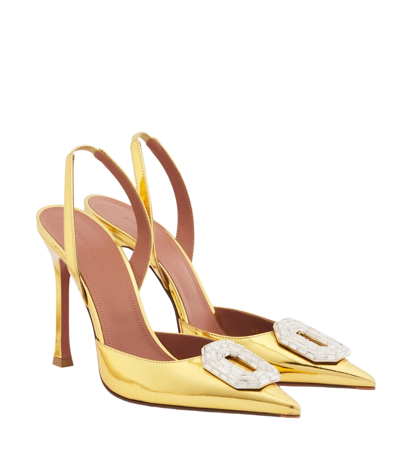 Amina Muaddi Camelia mirrored leather slingback pumps
