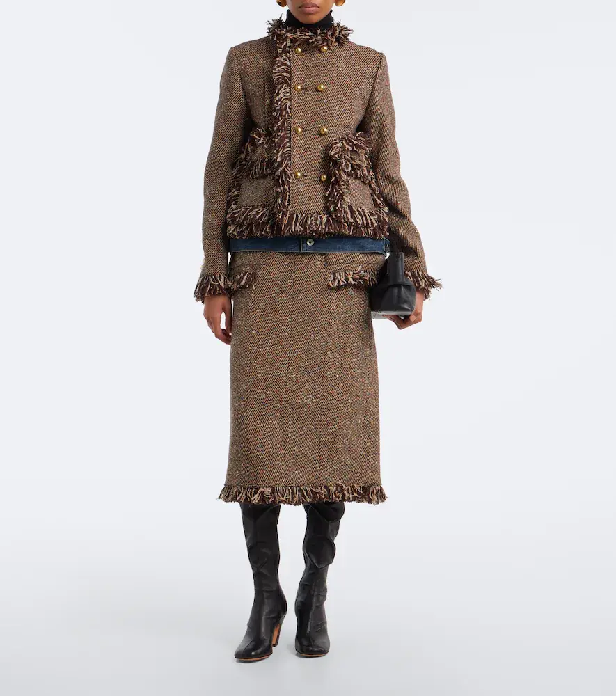 Sacai Fringed peplum tweed midi skirt | Thumbnail 3 Sacai Fringed peplum tweed midi skirt | Thumbnail 3