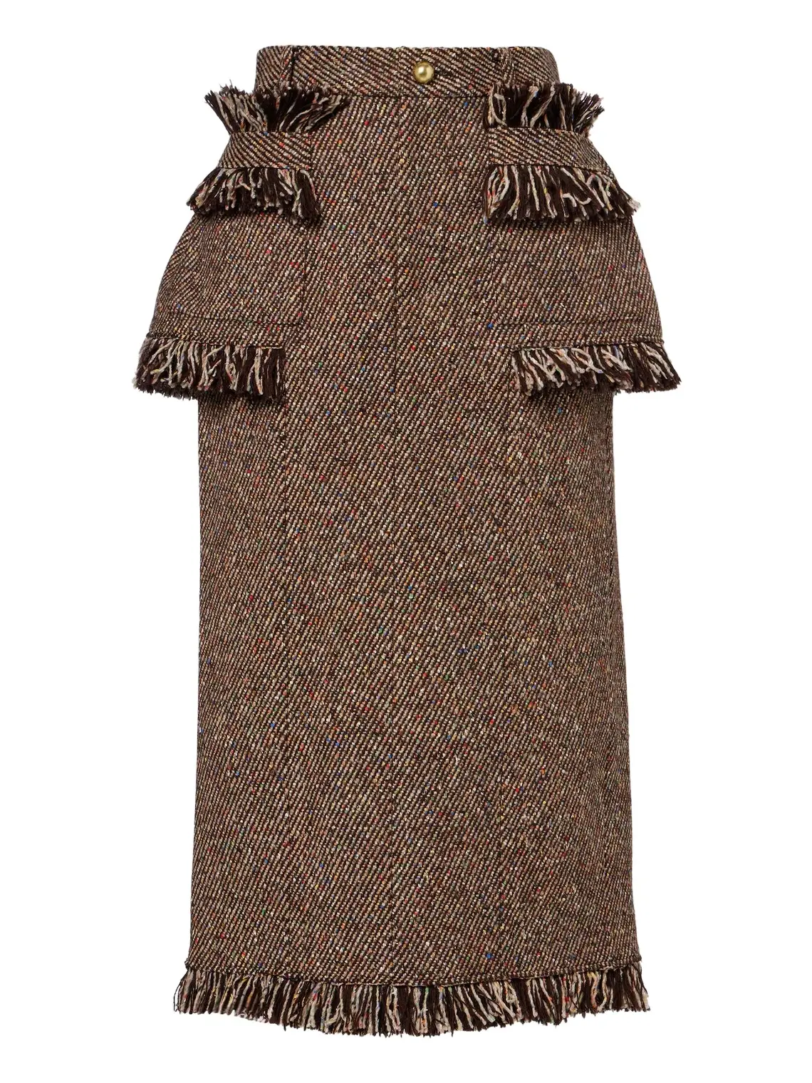 Sacai Fringed peplum tweed midi skirt