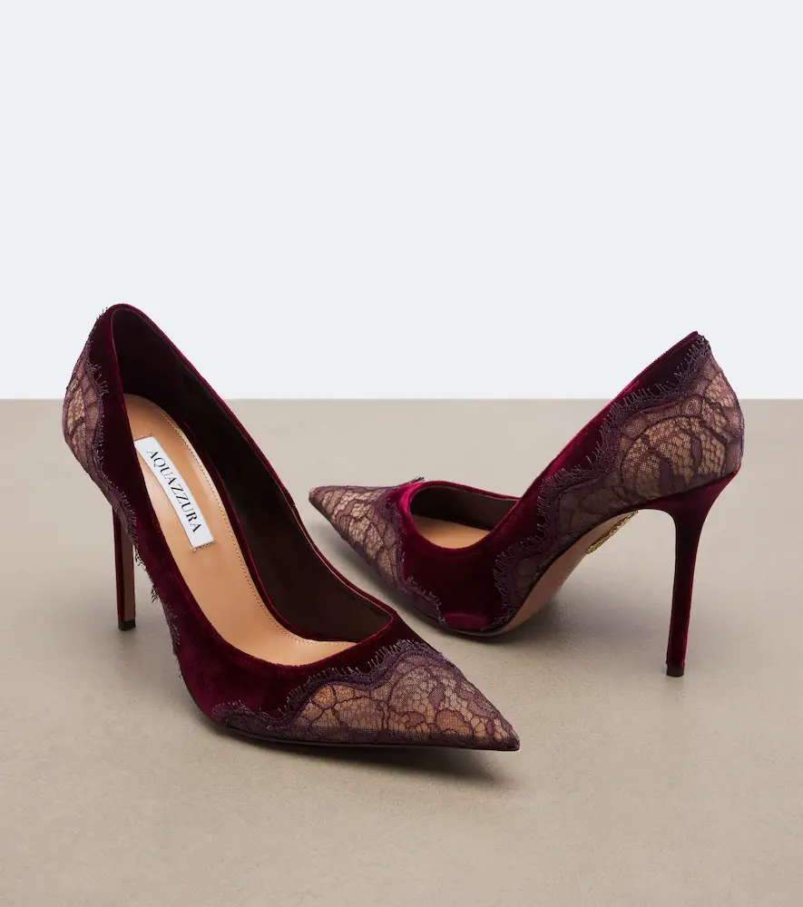 Aquazzura Meadow lace-trimmed velvet pumps | Thumbnail 2 Aquazzura Meadow lace-trimmed velvet pumps | Thumbnail 2