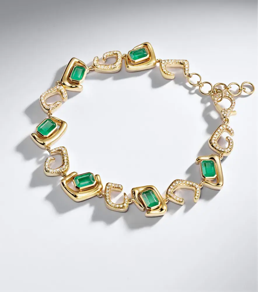 SHAY JEWELRY 18kt gold bracelet with emeralds and diamonds | Thumbnail 2