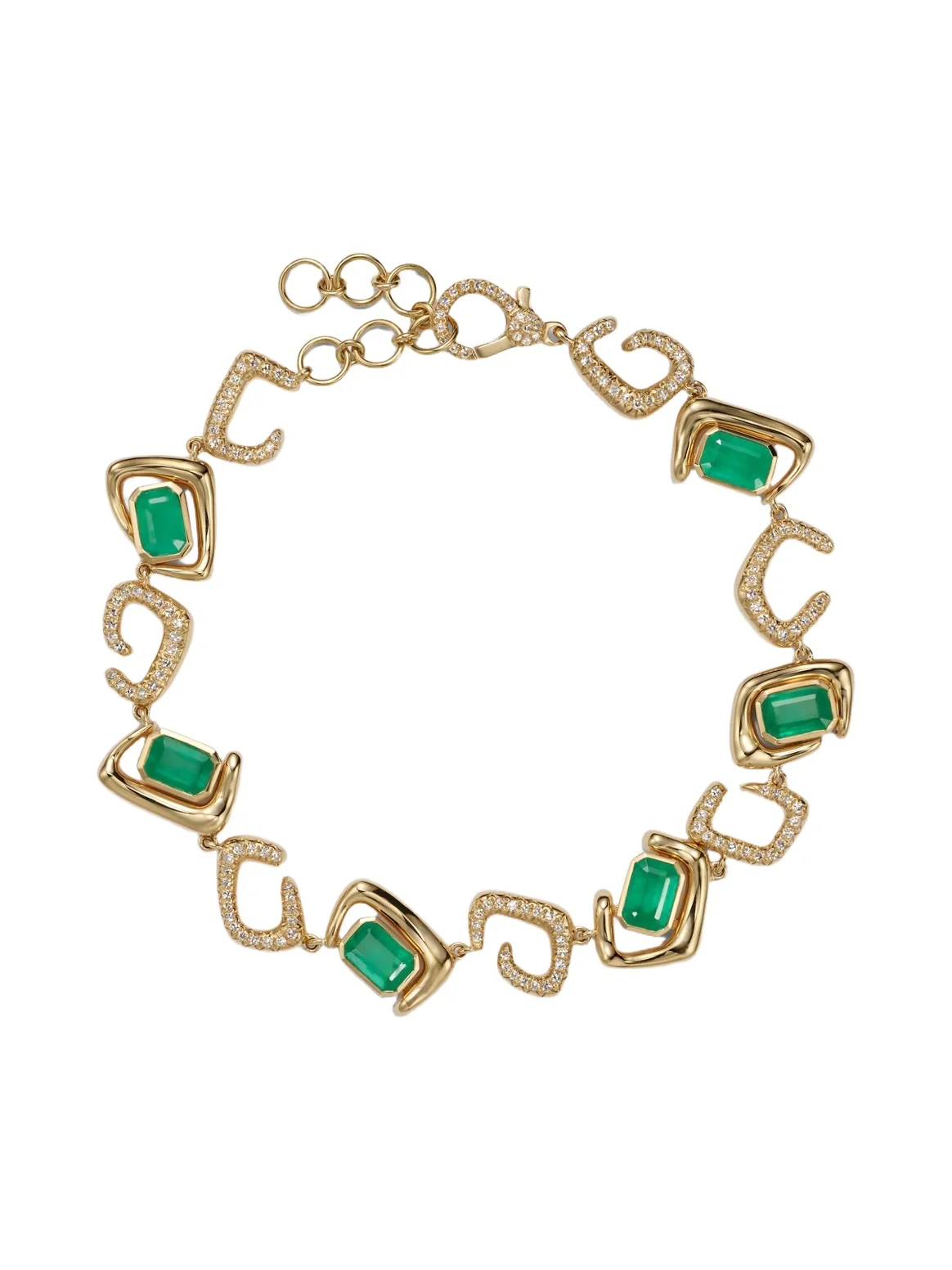 18kt gold bracelet with emeralds and diamonds 18kt gold bracelet with emeralds and diamonds