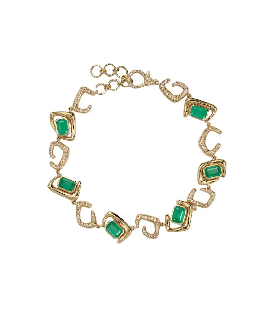 18kt gold bracelet with emeralds and diamonds 18kt gold bracelet with emeralds and diamonds