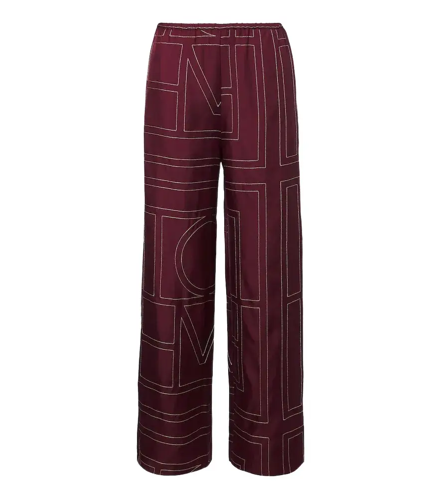 TOTEME Monogram silk twill wide-leg pants