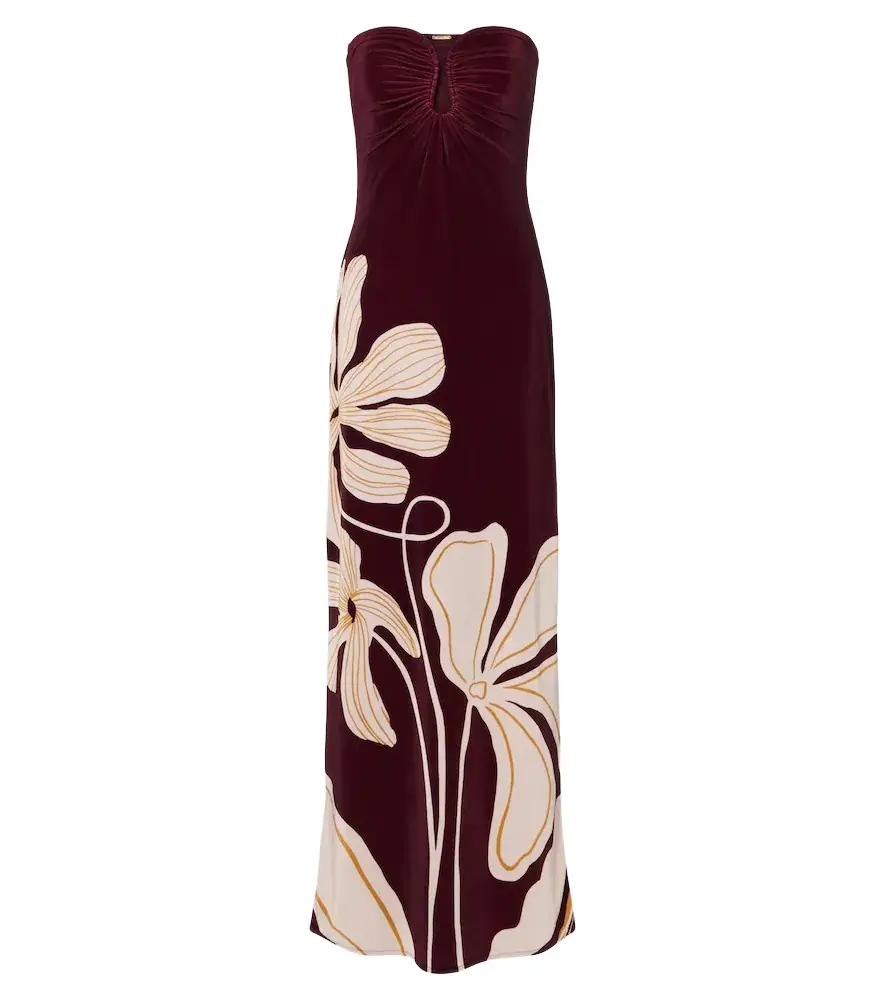 Yves floral gathered velvet gown Yves floral gathered velvet gown