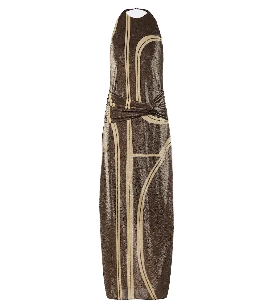 Cala de la Cruz Cairo draped glitter printed gown