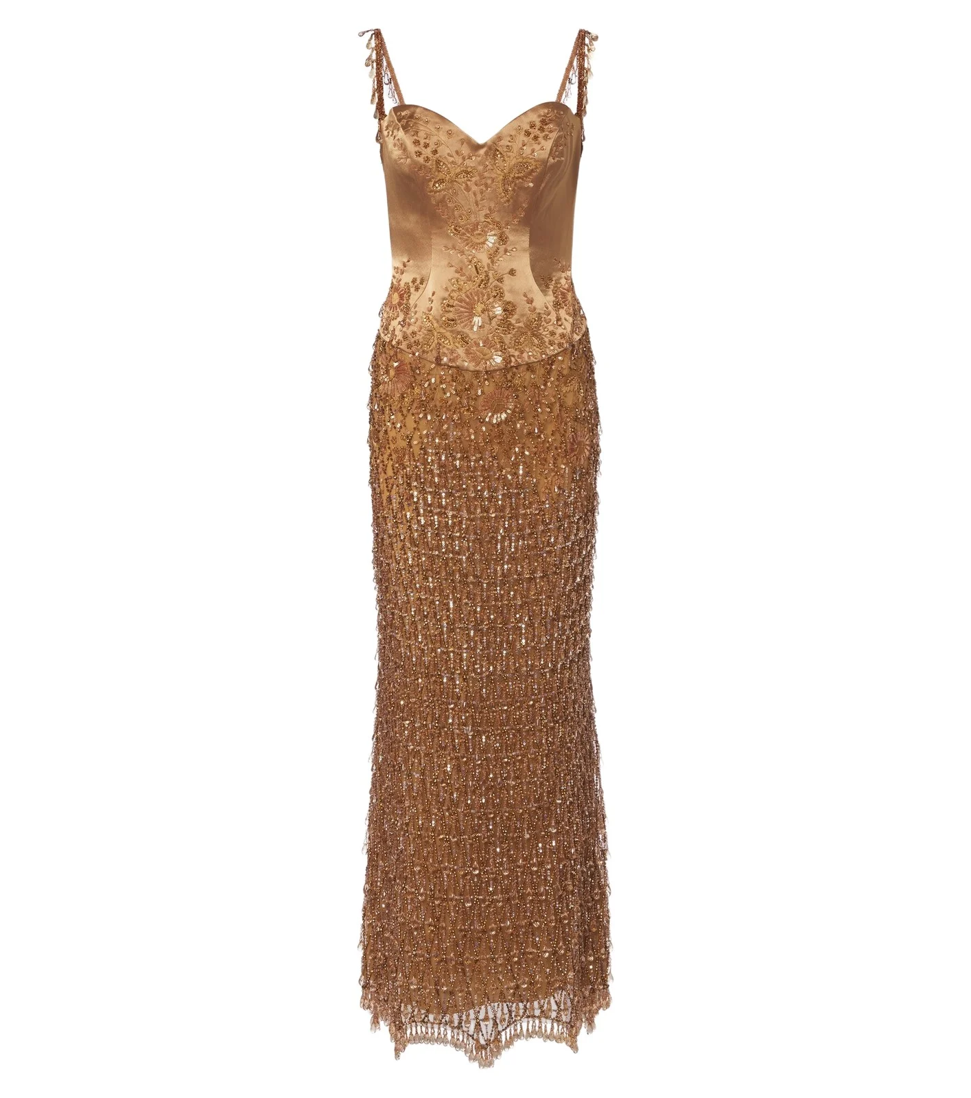Embellished satin bustier gown