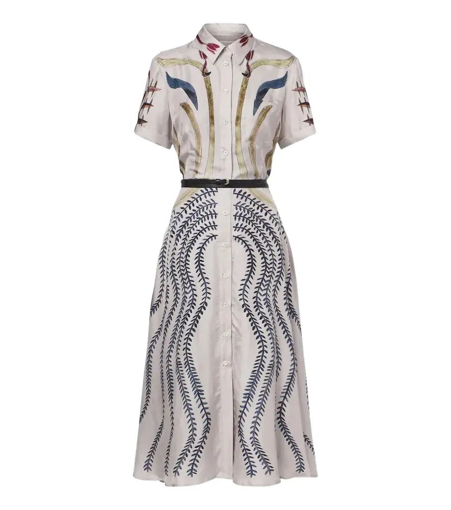 Kiera belted printed silk shirt dress Kiera belted printed silk shirt dress