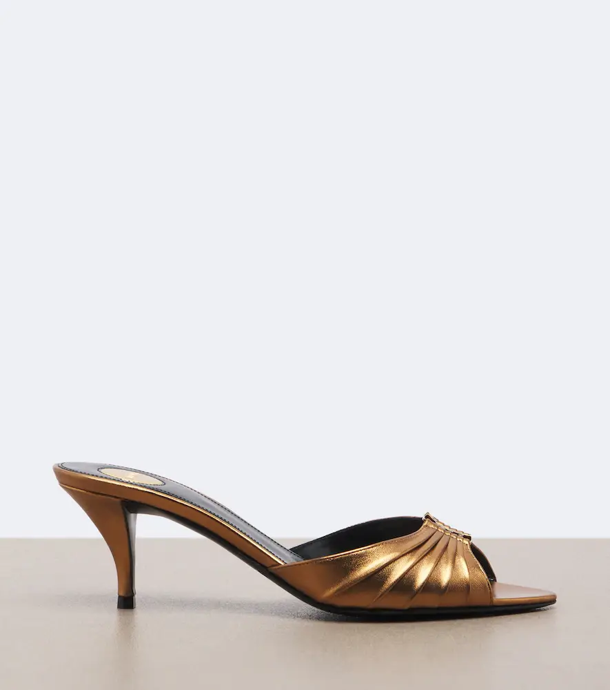 Saint Laurent Babylone Cassandre metallic leather mules | Thumbnail 2 Saint Laurent Babylone Cassandre metallic leather mules | Thumbnail 2