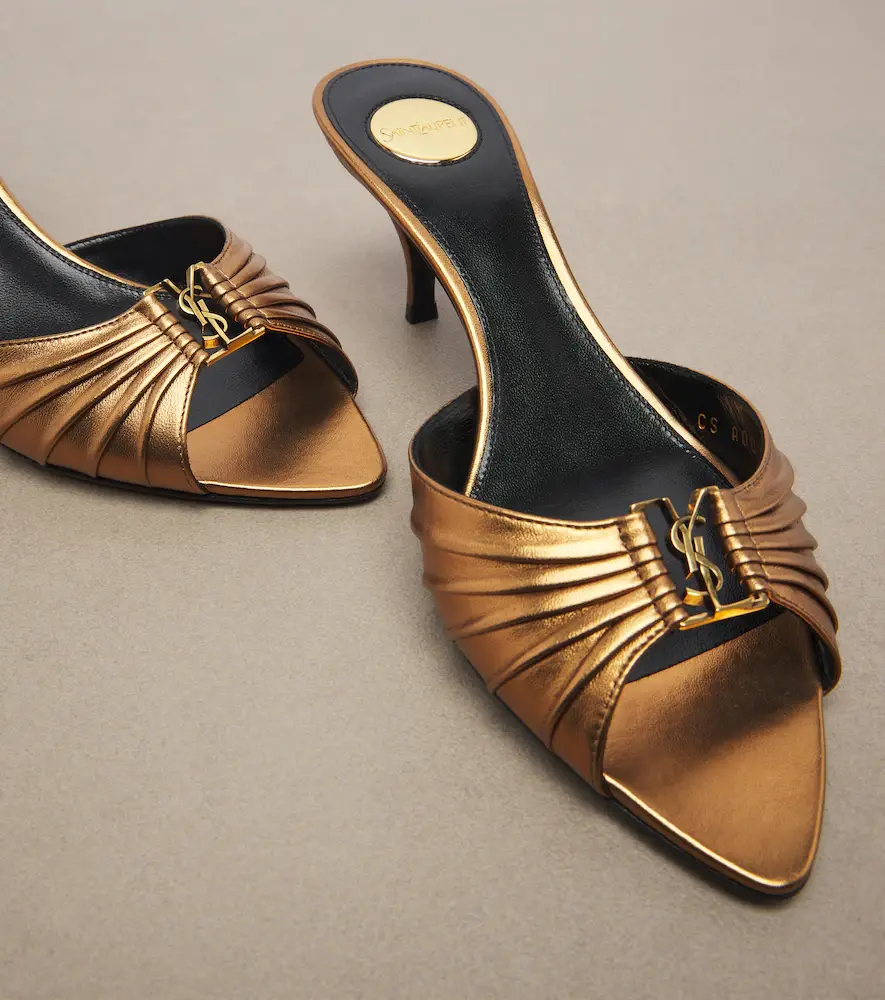 Saint Laurent Babylone Cassandre metallic leather mules | Thumbnail 3 Saint Laurent Babylone Cassandre metallic leather mules | Thumbnail 3