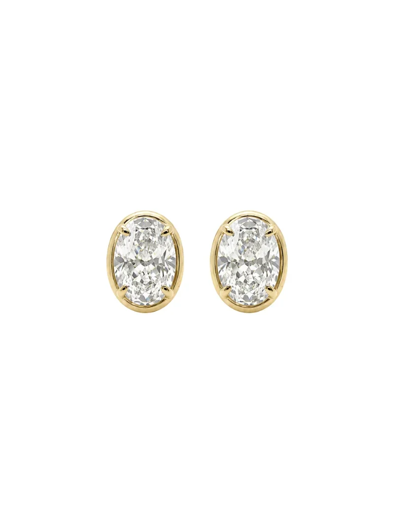 Wish Fine Jewelry 1.80ct Diamond 18K Gold Oval Button Back Stud Earrings