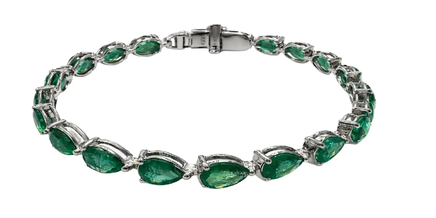 Wish Fine Jewelry 8.63ct Emerald 14K Gold Pear Tennis Bracelet