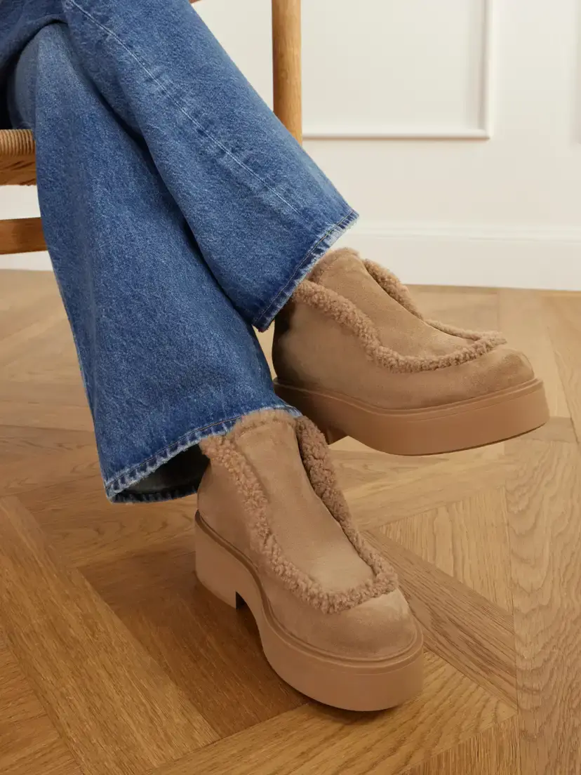 Gianvito Rossi Logo-debossed Shearling-trimmed Suede Ankle Boots | Thumbnail 2 Gianvito Rossi Logo-debossed Shearling-trimmed Suede Ankle Boots | Thumbnail 2