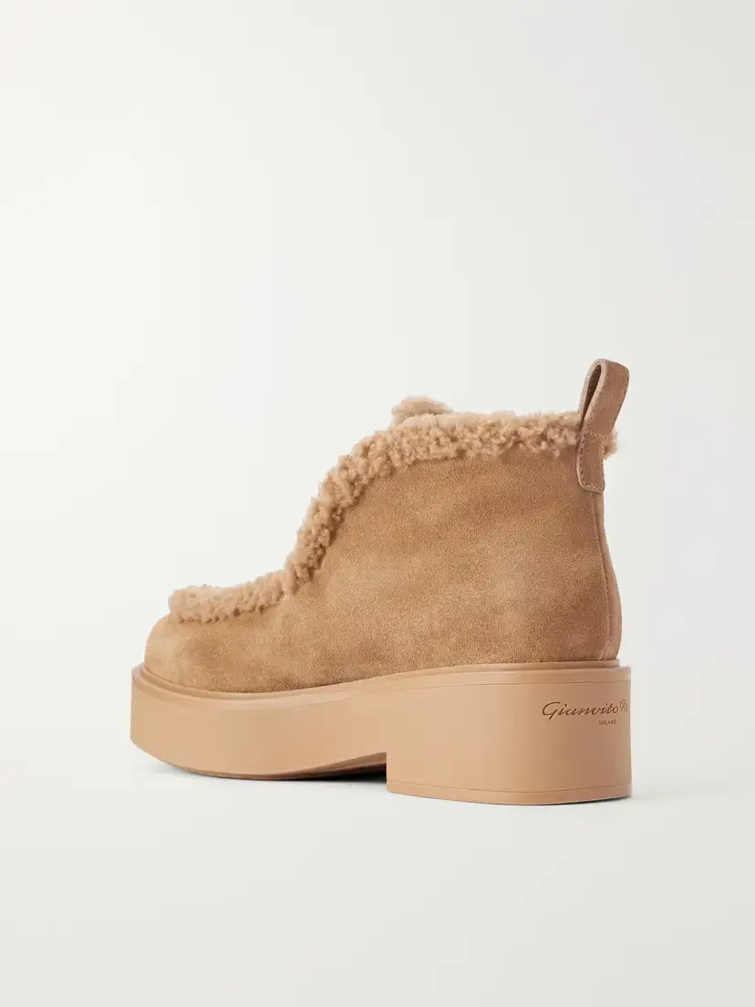 Gianvito Rossi Logo-debossed Shearling-trimmed Suede Ankle Boots | Thumbnail 3 Gianvito Rossi Logo-debossed Shearling-trimmed Suede Ankle Boots | Thumbnail 3
