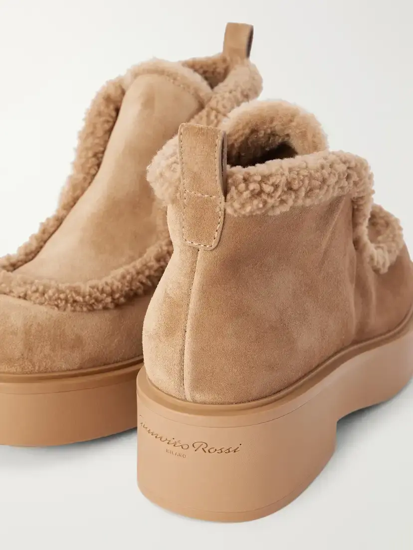 Gianvito Rossi Logo-debossed Shearling-trimmed Suede Ankle Boots | Thumbnail 5 Gianvito Rossi Logo-debossed Shearling-trimmed Suede Ankle Boots | Thumbnail 5