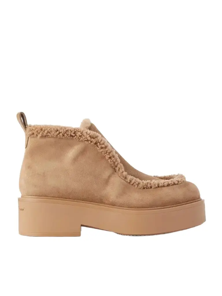 Logo-debossed Shearling-trimmed Suede Ankle Boots Logo-debossed Shearling-trimmed Suede Ankle Boots