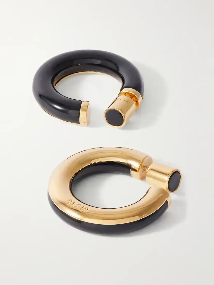 Alaïa Ray Logo-engraved Gold-tone Hoop Earrings | Thumbnail 3 Alaïa Ray Logo-engraved Gold-tone Hoop Earrings | Thumbnail 3