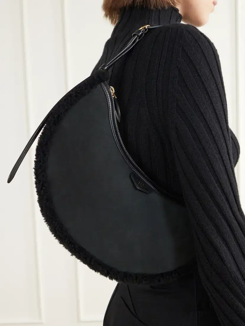 Alaïa Demi Lune Shearling-trimmed Suede Shoulder Bag | Thumbnail 2