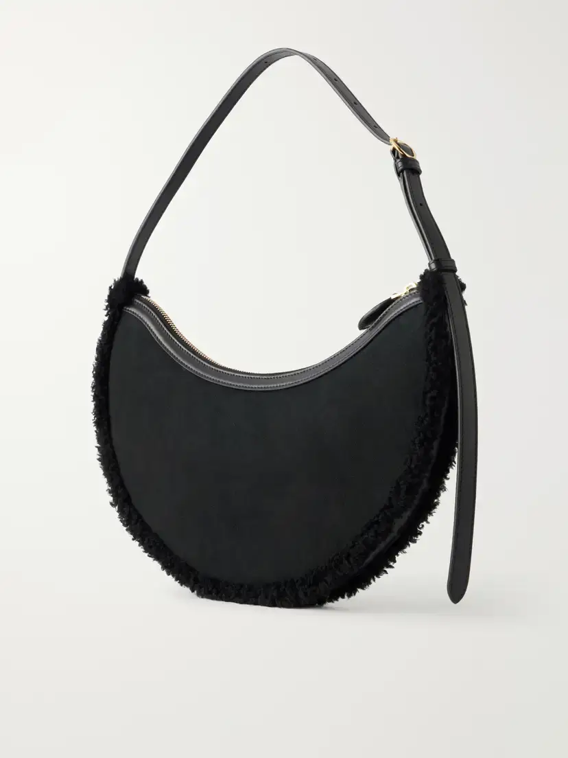 Alaïa Demi Lune Shearling-trimmed Suede Shoulder Bag | Thumbnail 3