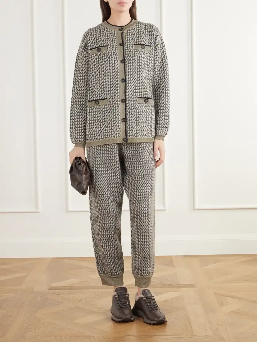 Brunello Cucinelli Rib-trimmed Houndstooth Tapered Sweatpants | Thumbnail 2