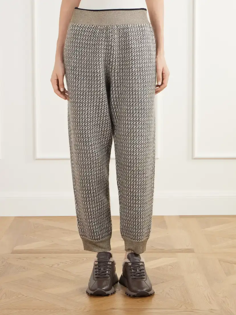 Brunello Cucinelli Rib-trimmed Houndstooth Tapered Sweatpants | Thumbnail 3