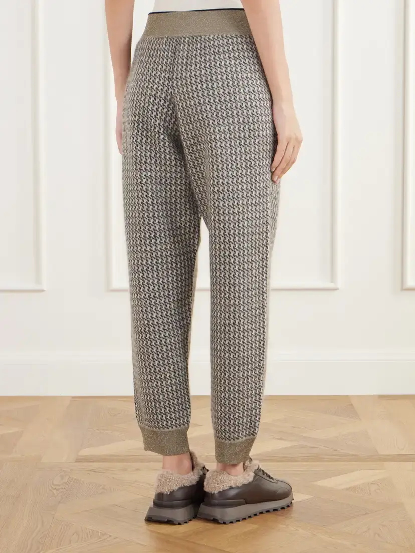 Brunello Cucinelli Rib-trimmed Houndstooth Tapered Sweatpants | Thumbnail 4