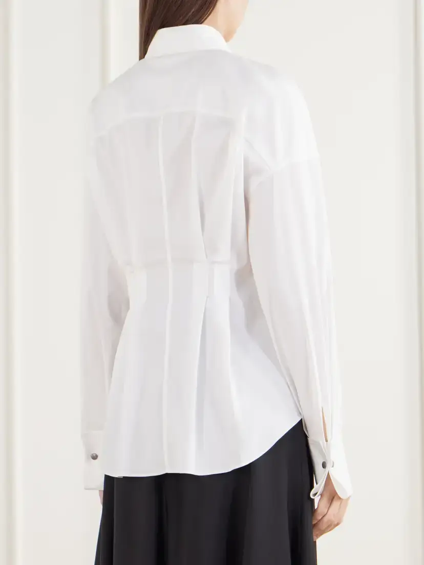 Brunello Cucinelli Pleated Cotton-blend Poplin Shirt | Thumbnail 4 Brunello Cucinelli Pleated Cotton-blend Poplin Shirt | Thumbnail 4