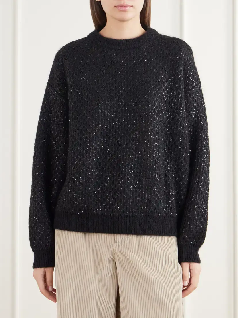Brunello Cucinelli Sequin-embellished Open-knit Mohair-blend Sweater | Thumbnail 3
