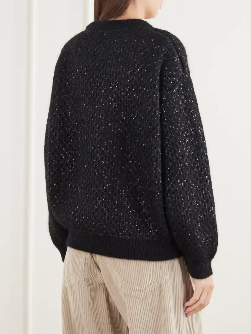 Brunello Cucinelli Sequin-embellished Open-knit Mohair-blend Sweater | Thumbnail 4