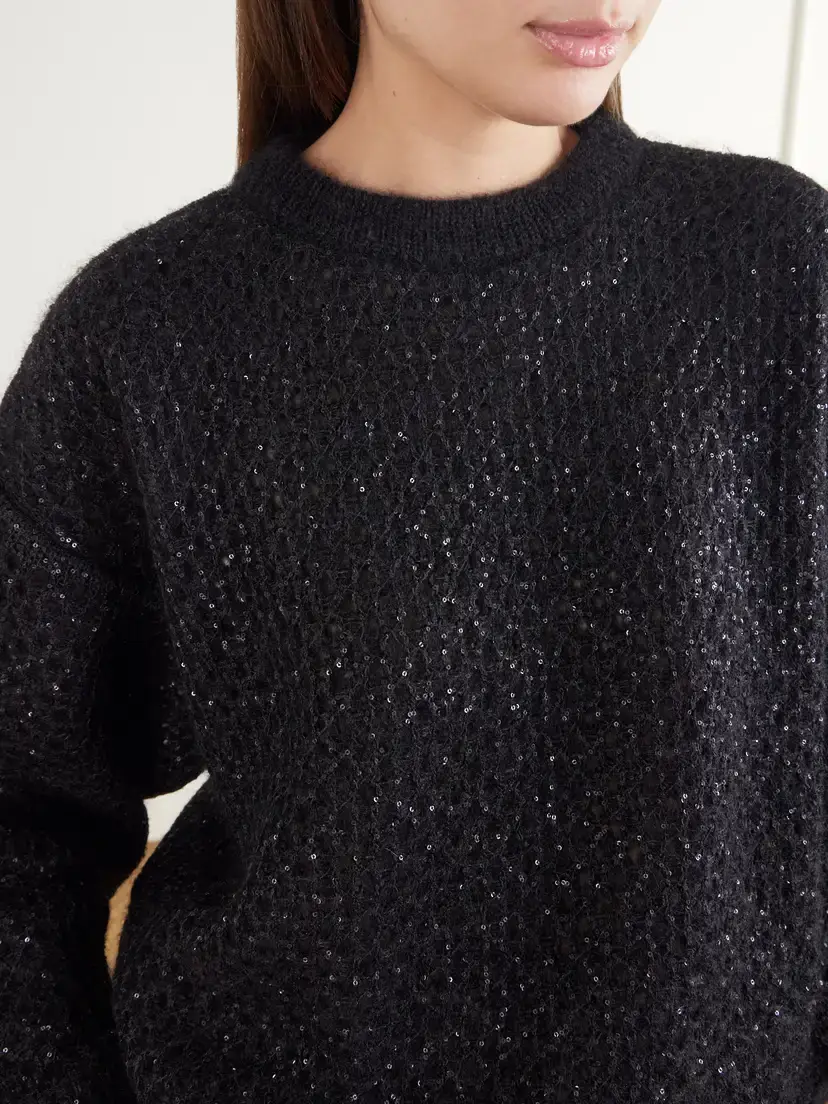 Brunello Cucinelli Sequin-embellished Open-knit Mohair-blend Sweater | Thumbnail 5