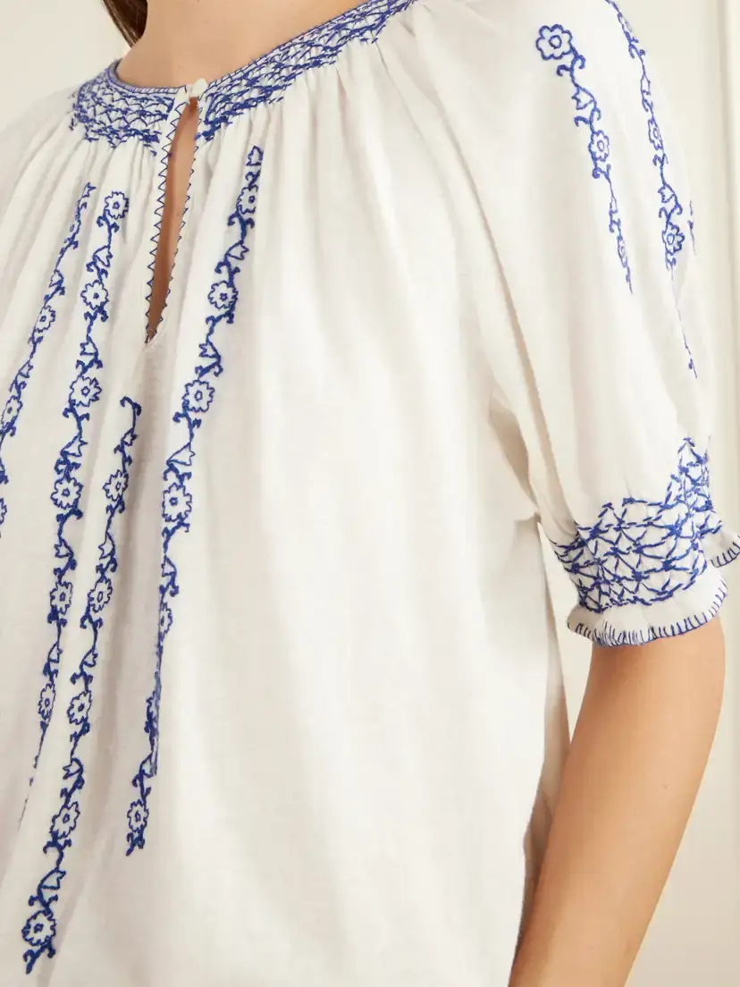RRL Shirred Embroidered Cotton And Linen-blend Woven Blouse | Thumbnail 5 RRL Shirred Embroidered Cotton And Linen-blend Woven Blouse | Thumbnail 5
