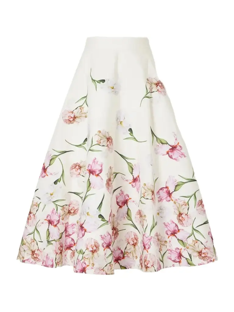 Floral-print Cotton-blend Poplin Midi Skirt
