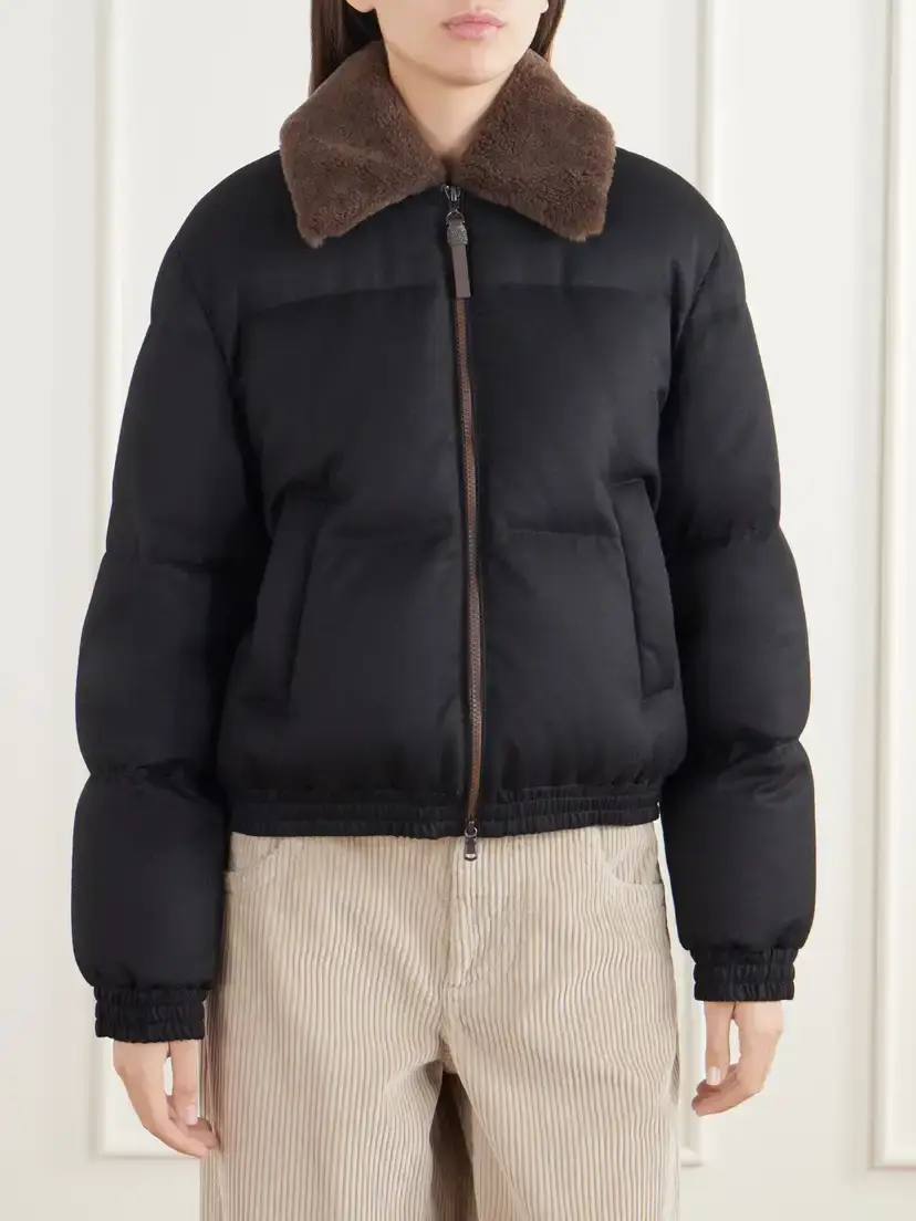Brunello Cucinelli Quilted Shearling-trimmed Wool-twill Down Jacket | Thumbnail 3 Brunello Cucinelli Quilted Shearling-trimmed Wool-twill Down Jacket | Thumbnail 3