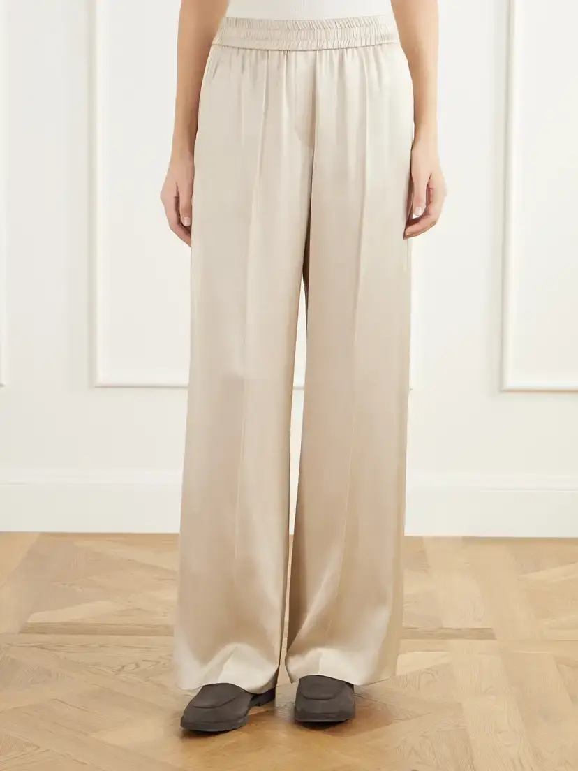 Brunello Cucinelli Pleated Silk-satin Wide-leg Pants | Thumbnail 3