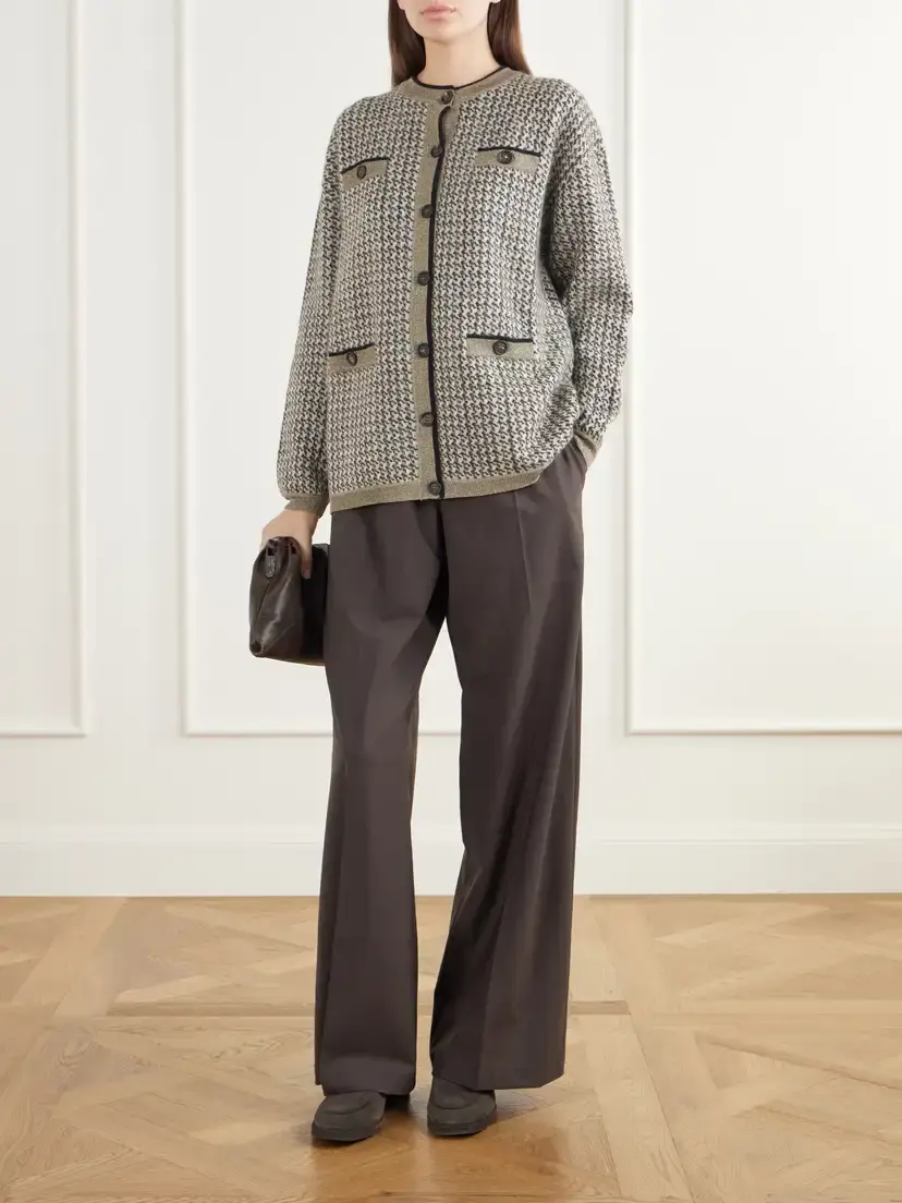 Brunello Cucinelli Rib-trimmed Houndstooth Knitted Cardigan | Thumbnail 2 Brunello Cucinelli Rib-trimmed Houndstooth Knitted Cardigan | Thumbnail 2