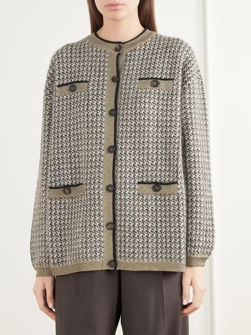 Brunello Cucinelli Rib-trimmed Houndstooth Knitted Cardigan | Thumbnail 3 Brunello Cucinelli Rib-trimmed Houndstooth Knitted Cardigan | Thumbnail 3