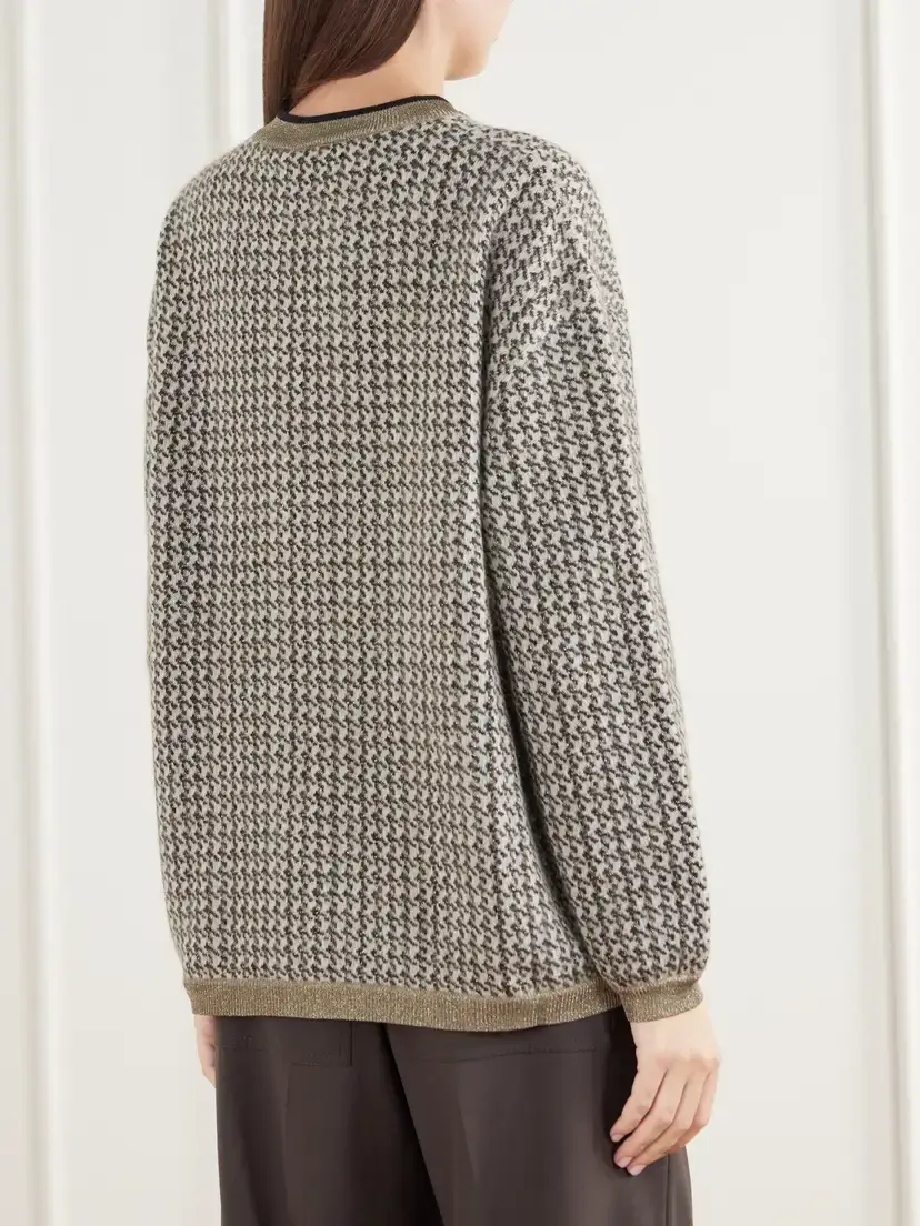 Brunello Cucinelli Rib-trimmed Houndstooth Knitted Cardigan | Thumbnail 4 Brunello Cucinelli Rib-trimmed Houndstooth Knitted Cardigan | Thumbnail 4