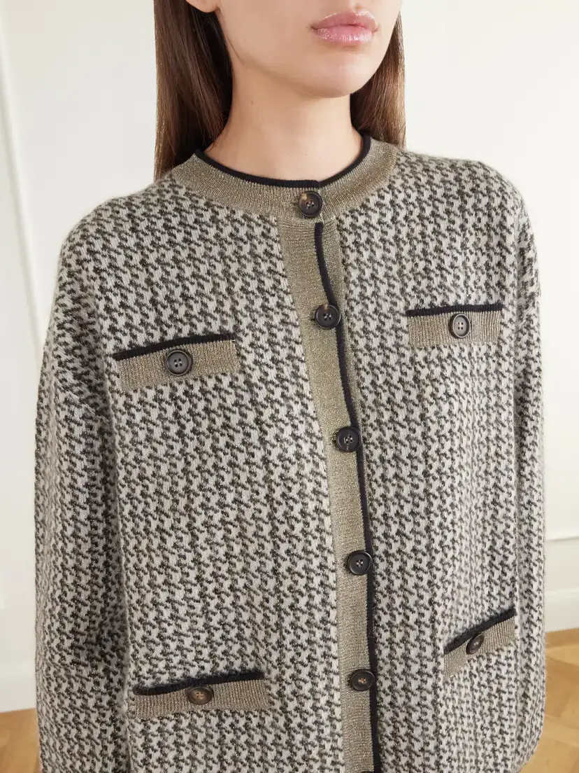 Brunello Cucinelli Rib-trimmed Houndstooth Knitted Cardigan | Thumbnail 5 Brunello Cucinelli Rib-trimmed Houndstooth Knitted Cardigan | Thumbnail 5
