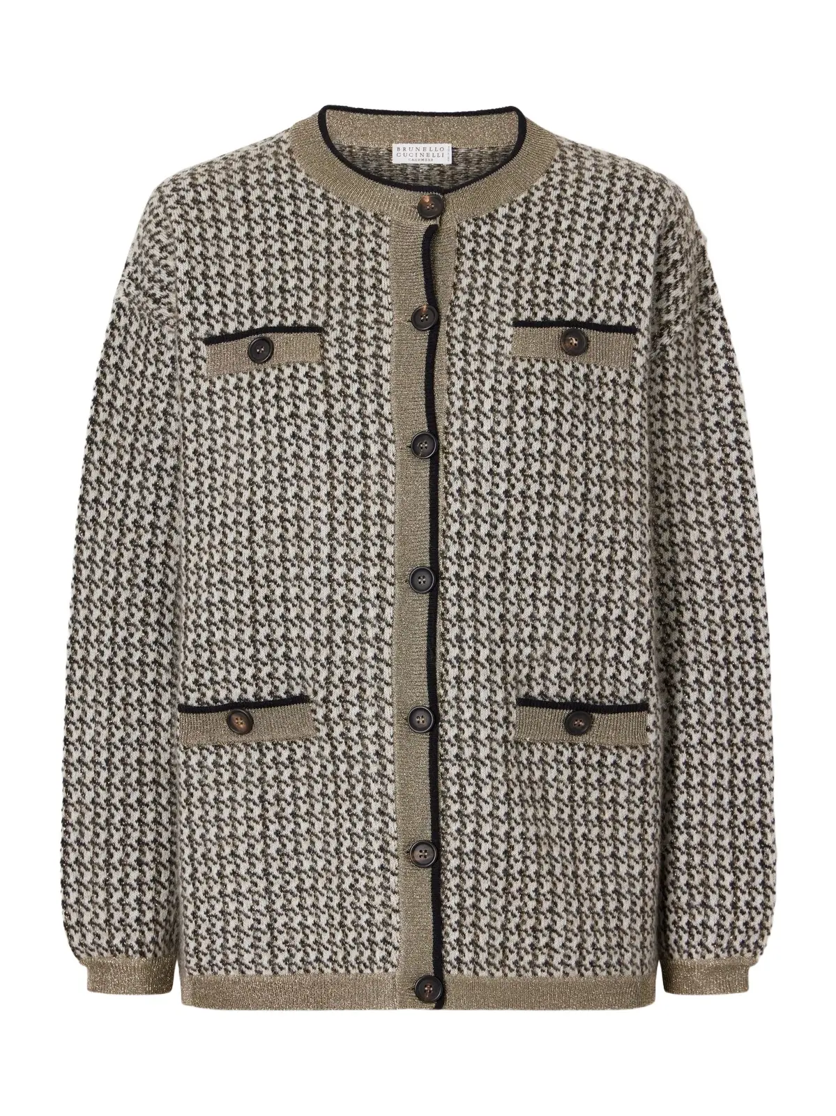 Brunello Cucinelli Rib-trimmed Houndstooth Knitted Cardigan