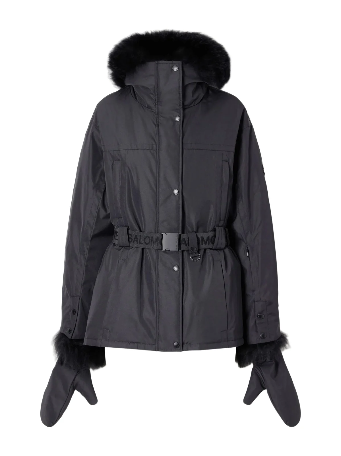 Belted Hooded Shearling-trimmed Shell Ski Jacket