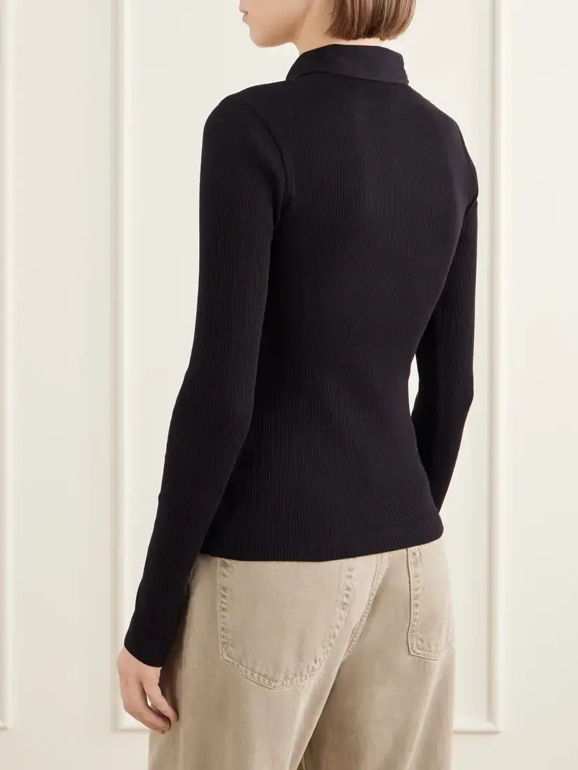 AGOLDE Amica Ribbed Stretch-cotton And Lyocell Tencel™ Blend Polo Shirt | Thumbnail 4