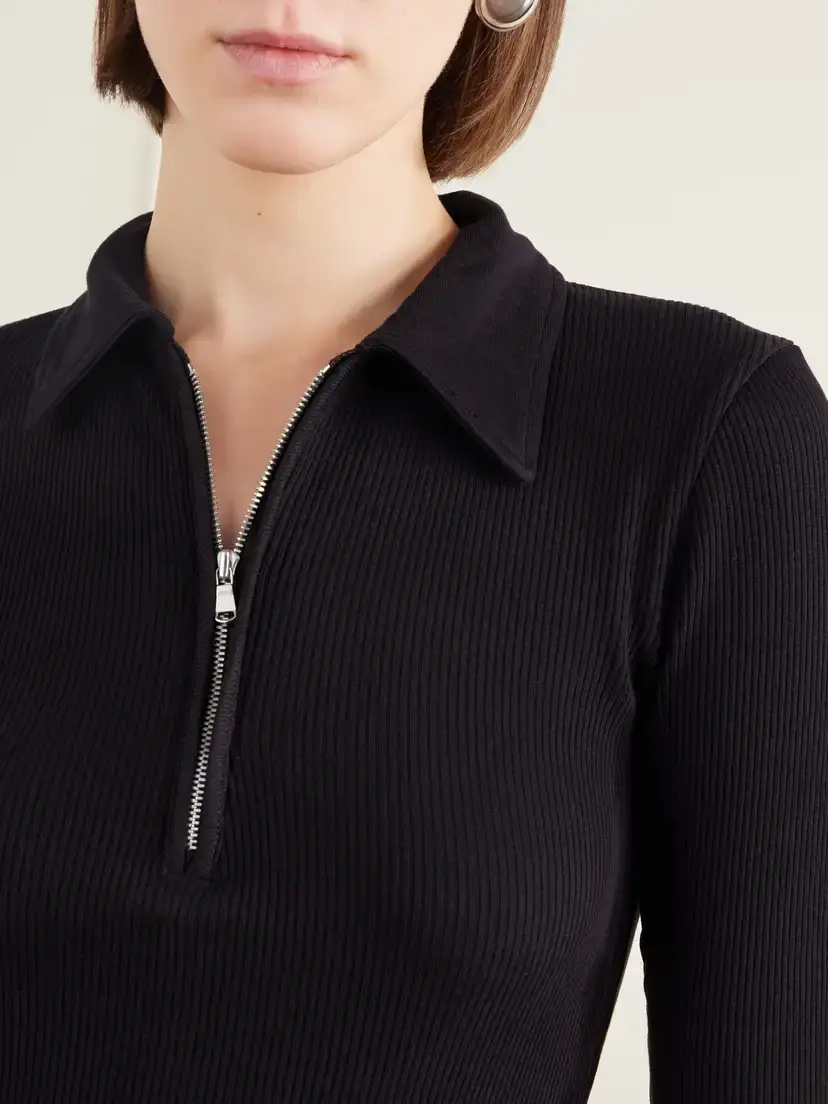 AGOLDE Amica Ribbed Stretch-cotton And Lyocell Tencel™ Blend Polo Shirt | Thumbnail 5
